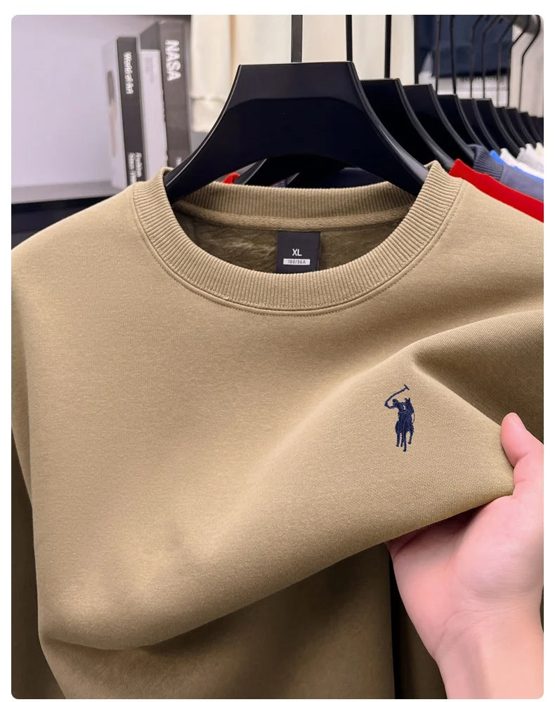 Designer Brand Men's Round Neck Sweatshirt Autumn New Fashion Thickened Warm Luxury Pony Embroidery Loose Casual Paul Pullover