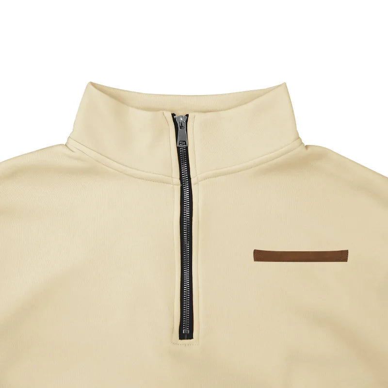 Men's Fleece Long-Sleeved Sweatshirt American Autumn Winter Half-Zip Loose Stand-Up Collar Pullover Comfortable Men's Sweatshirt