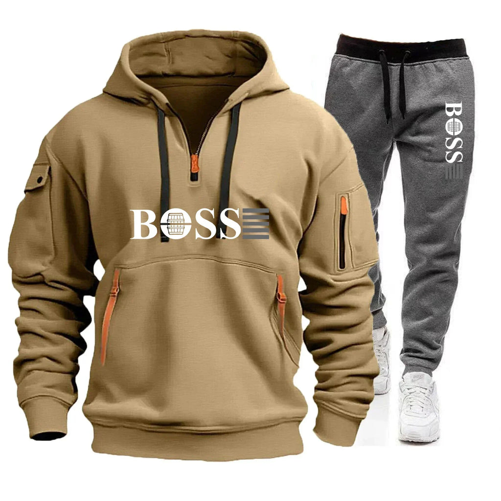 Men's Autumn and Winter Sports Sweatshirts and Sports Pants, Outdoor Jogging Windproof Semi-zipper Comfortable Sports Suits