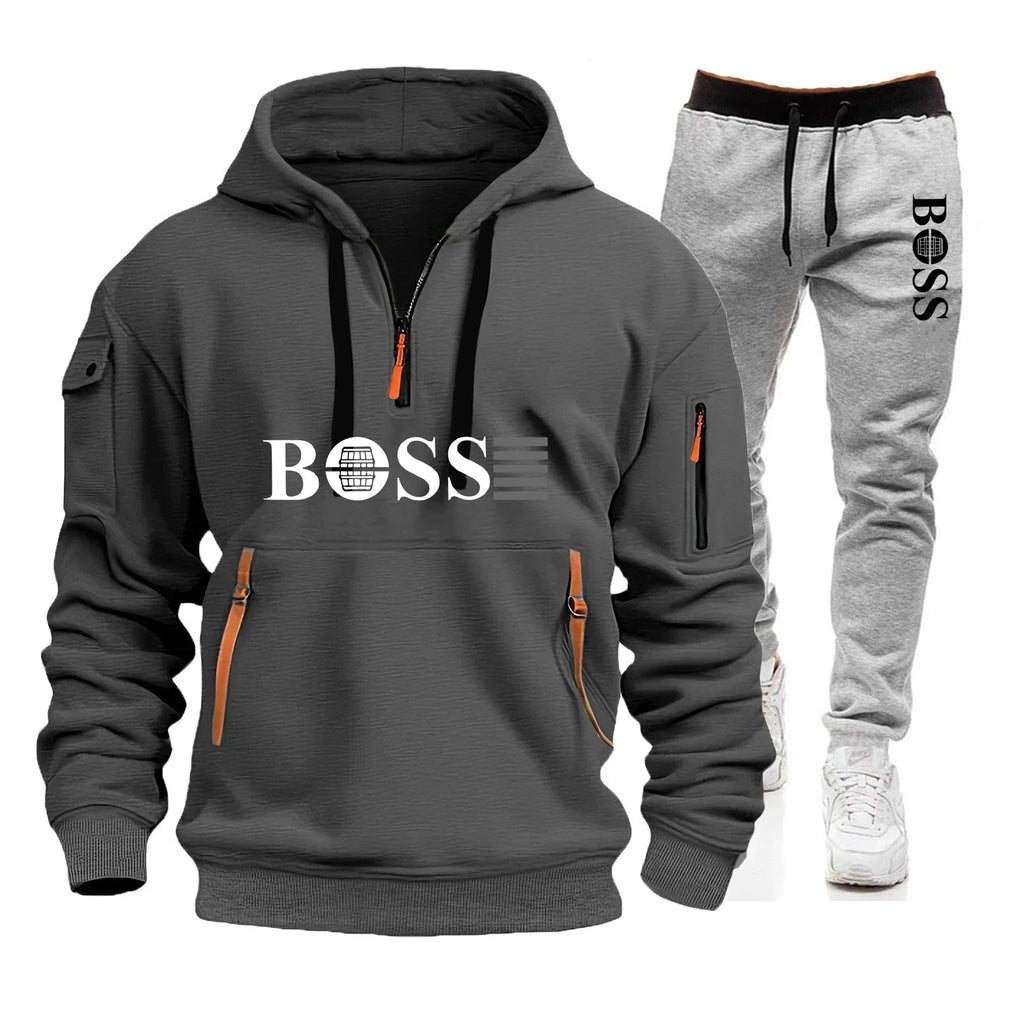 Men's Autumn and Winter Sports Sweatshirts and Sports Pants, Outdoor Jogging Windproof Semi-zipper Comfortable Sports Suits