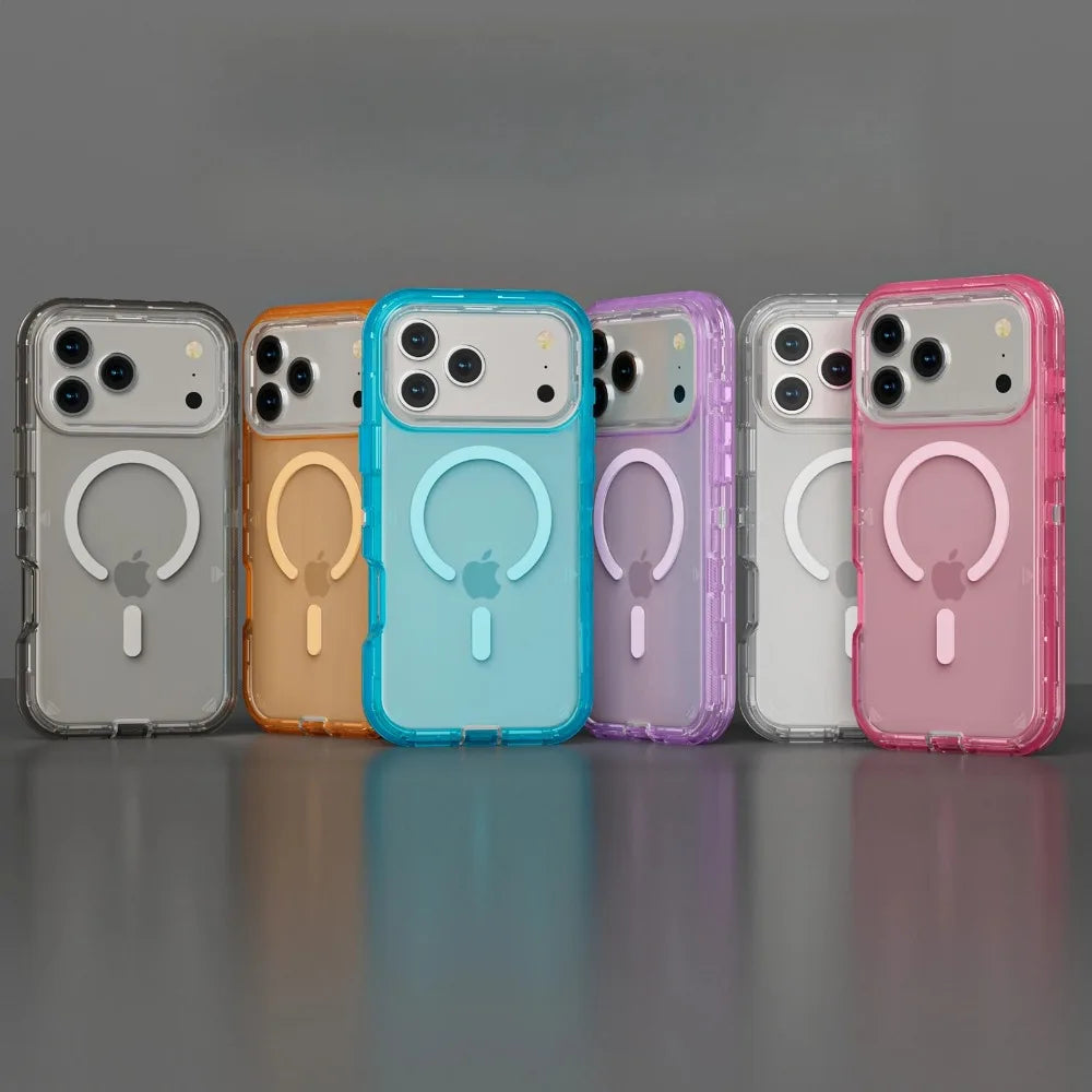 3IN1 Clear Symmetry For Magsafe Ott Armor BOX Case For IPhone17 Air 16 15 14 Plus 13 Pro Max Wireless Charging Transparent Cover