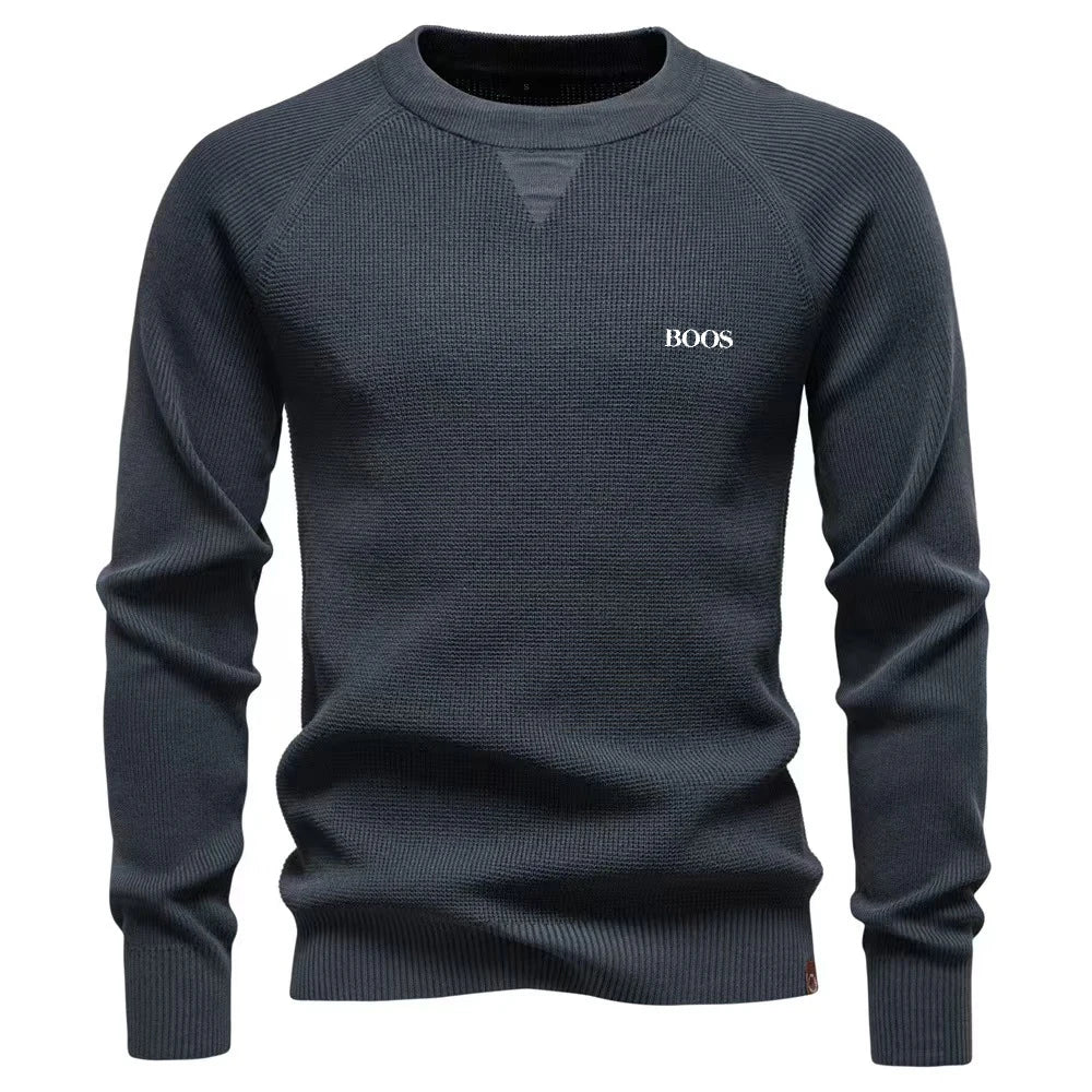 2025 autumn and winter new round-neck fashionable pure-color sweater for men, high-quality business casual knitted men's sweater