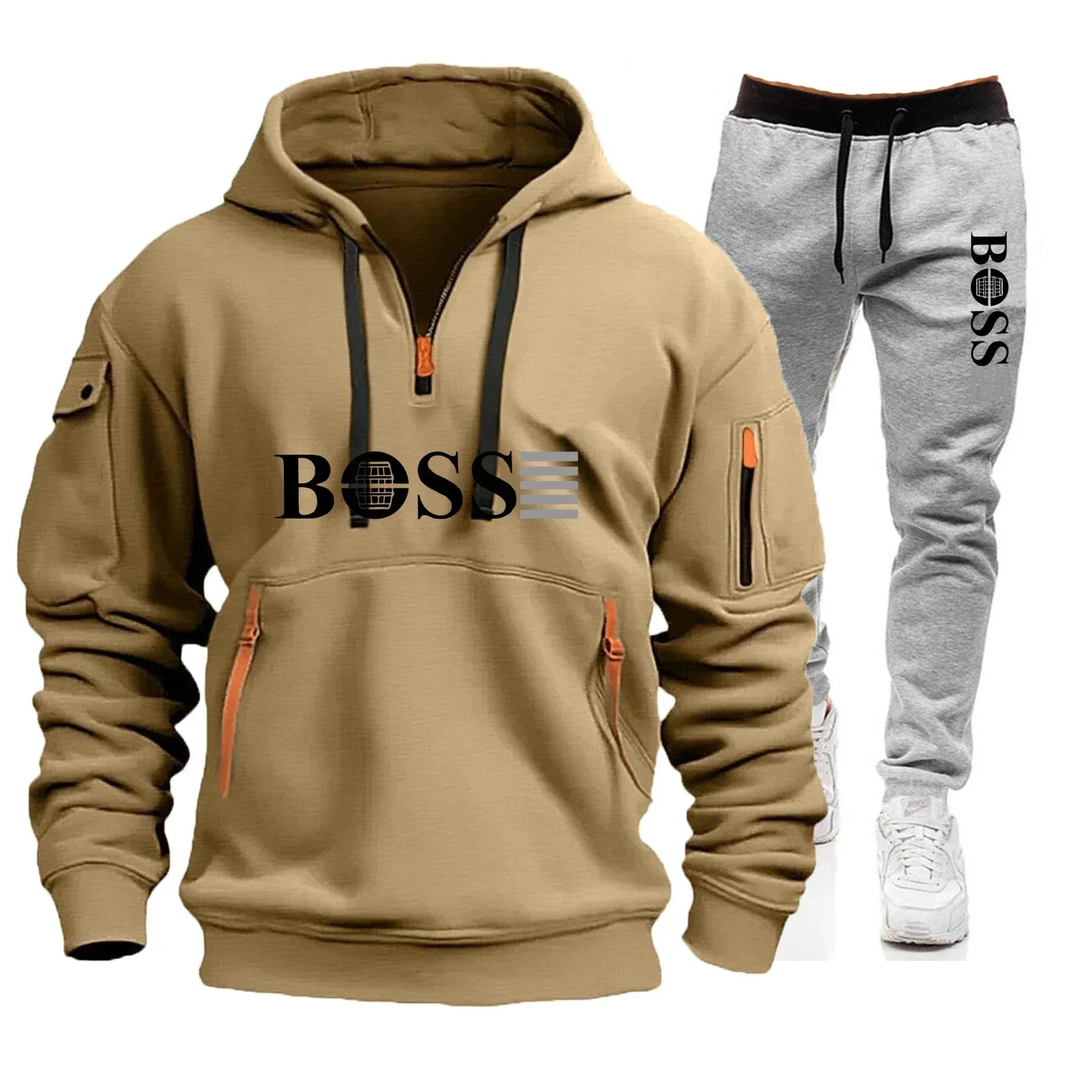 Men's Autumn and Winter Sports Sweatshirts and Sports Pants, Outdoor Jogging Windproof Semi-zipper Comfortable Sports Suits