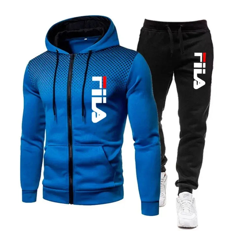 Men's casual jogging fitness fashion sportswear set for autumn and winter: Two-piece zipper sweatshirt + sweatpants