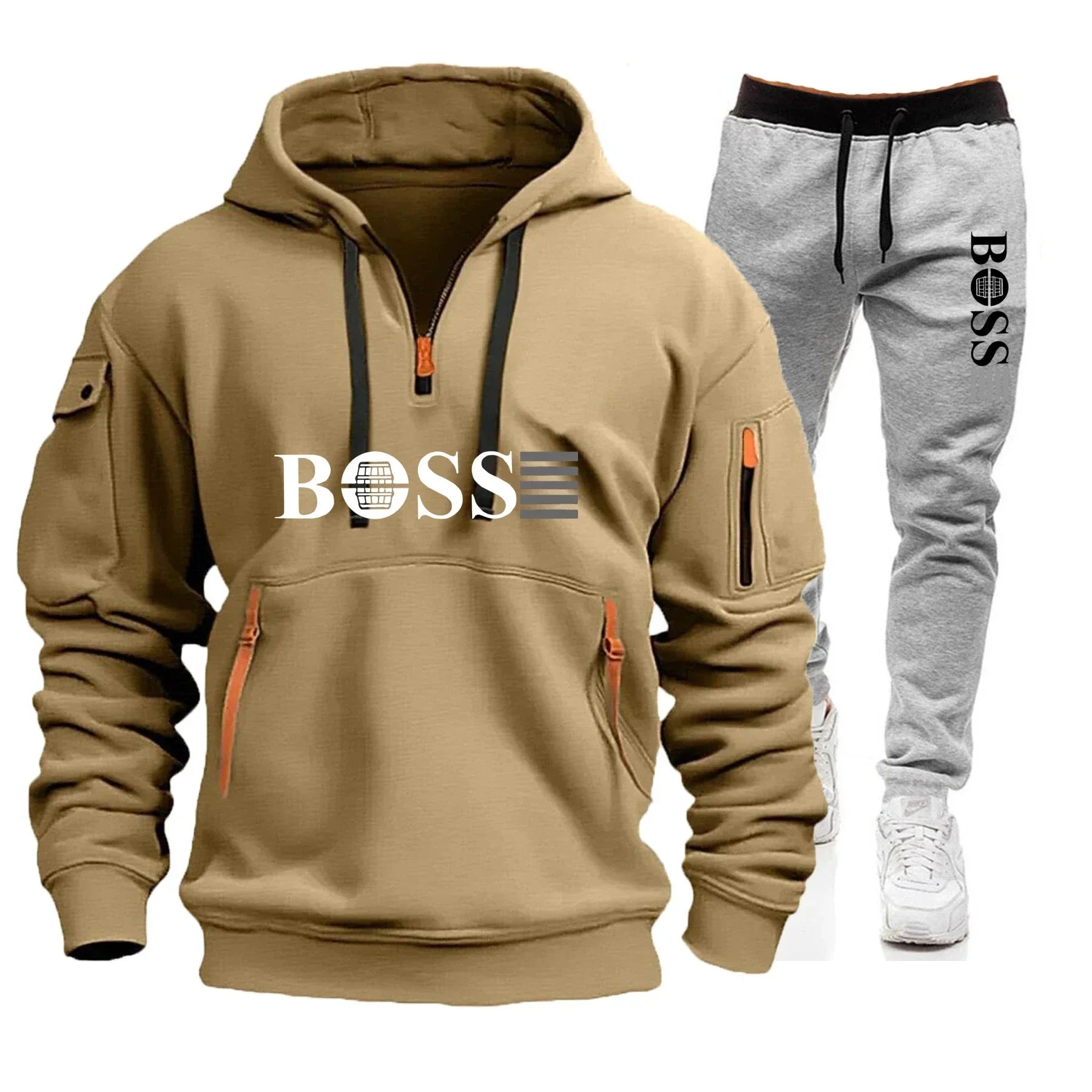 Men's Autumn and Winter Sports Sweatshirts and Sports Pants, Outdoor Jogging Windproof Semi-zipper Comfortable Sports Suits