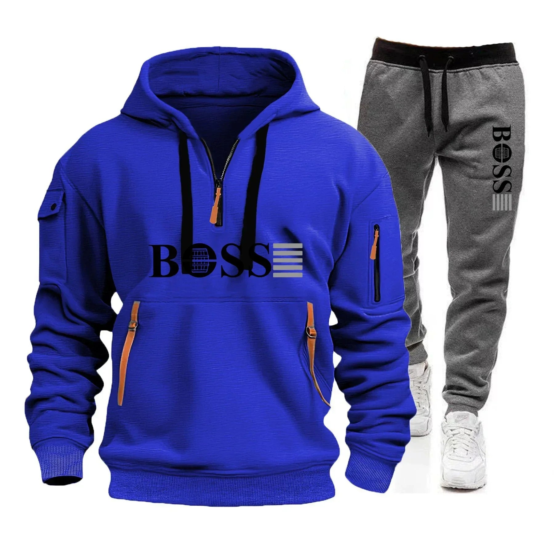 Men's Autumn and Winter Sports Sweatshirts and Sports Pants, Outdoor Jogging Windproof Semi-zipper Comfortable Sports Suits