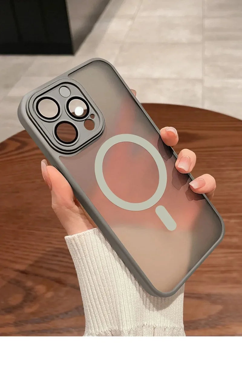 Magnetic Luxury Matte Translucent Armor Shockproof Case For iPhone 13 12 11 15 Pro Max 14 Plus For Magsafe Wireless Charge Cover