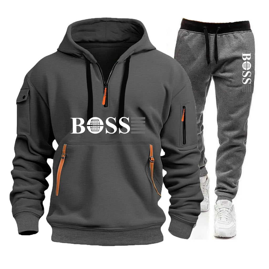 Men's Autumn and Winter Sports Sweatshirts and Sports Pants, Outdoor Jogging Windproof Semi-zipper Comfortable Sports Suits