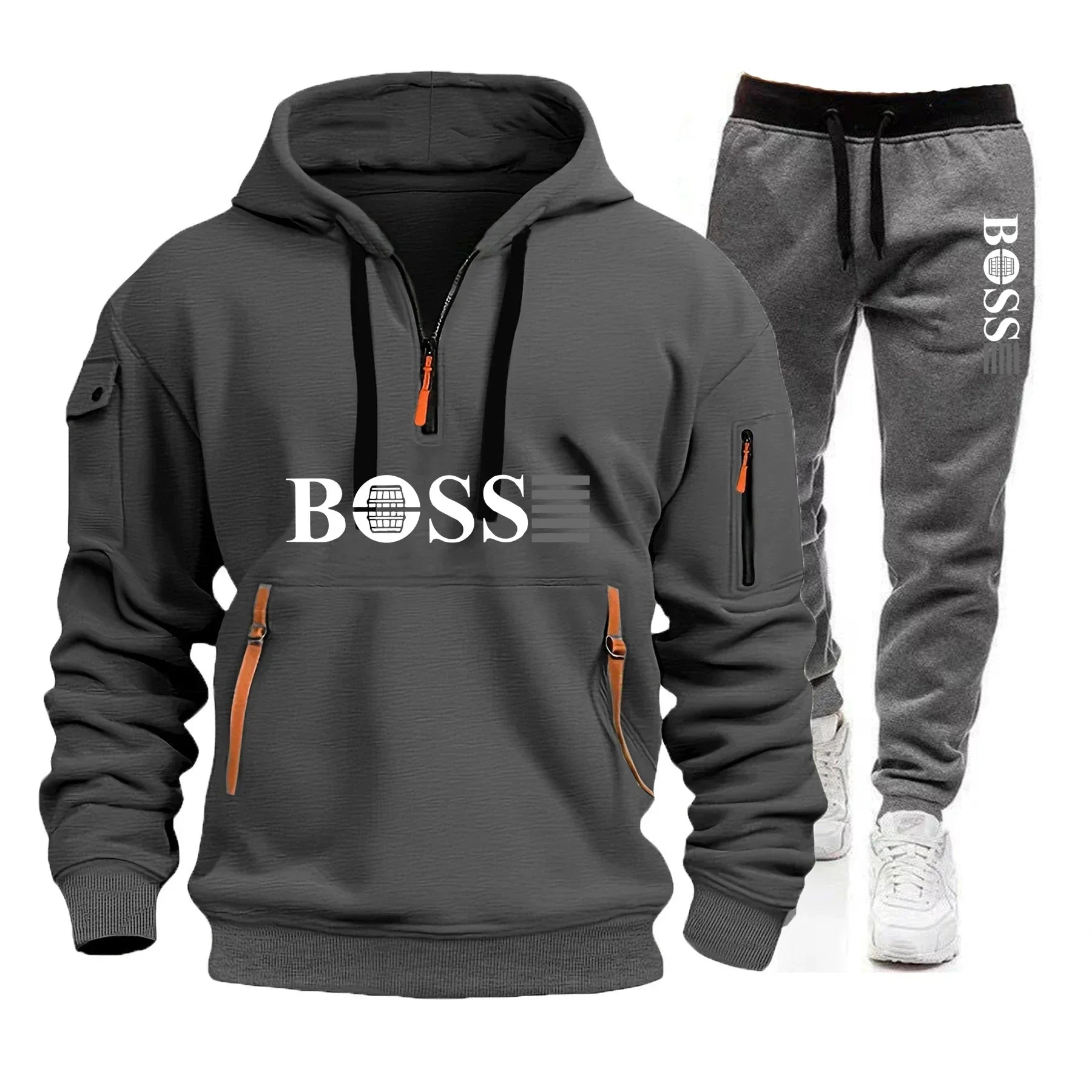 Men's Autumn and Winter Sports Sweatshirts and Sports Pants, Outdoor Jogging Windproof Semi-zipper Comfortable Sports Suits