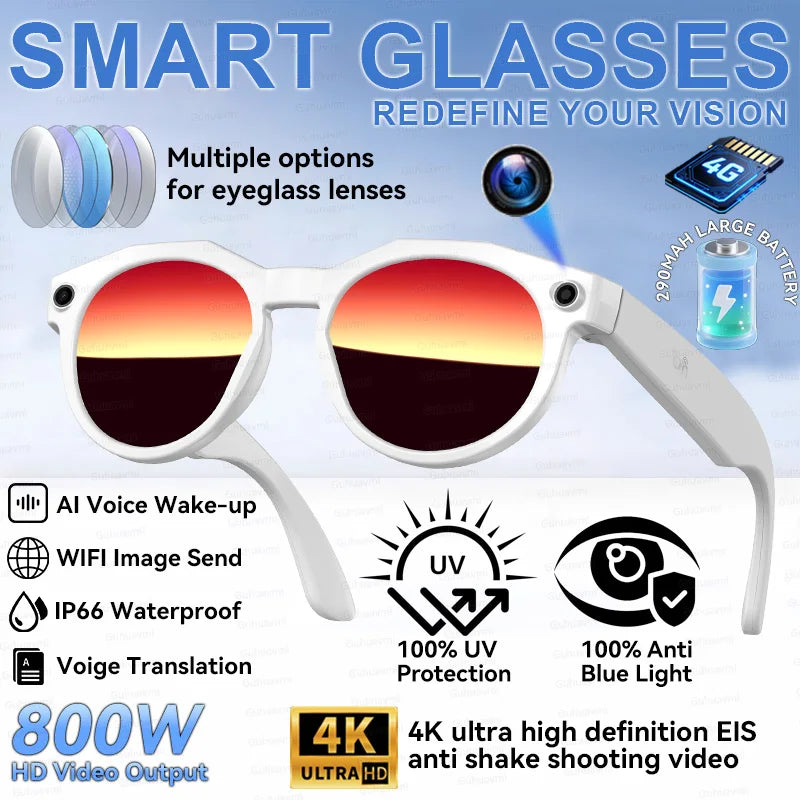 New Upgrade Brand Smart Glasses 800W Camera HD Video Recording AI Photo Recognition Bluetooth Call Translation Voice Sunglasses