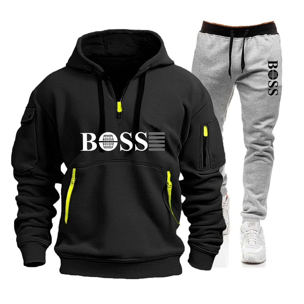 Men's Autumn and Winter Sports Sweatshirts and Sports Pants, Outdoor Jogging Windproof Semi-zipper Comfortable Sports Suits