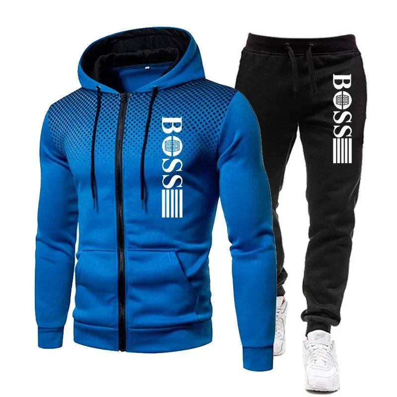2025 New Men's zippered hoodie + Casual Pants Set for Autumn and Winter fashion Fitness and Warm sportswear Two-piece set