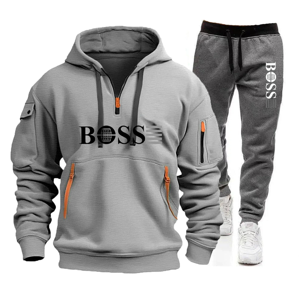Men's Autumn and Winter Sports Sweatshirts and Sports Pants, Outdoor Jogging Windproof Semi-zipper Comfortable Sports Suits