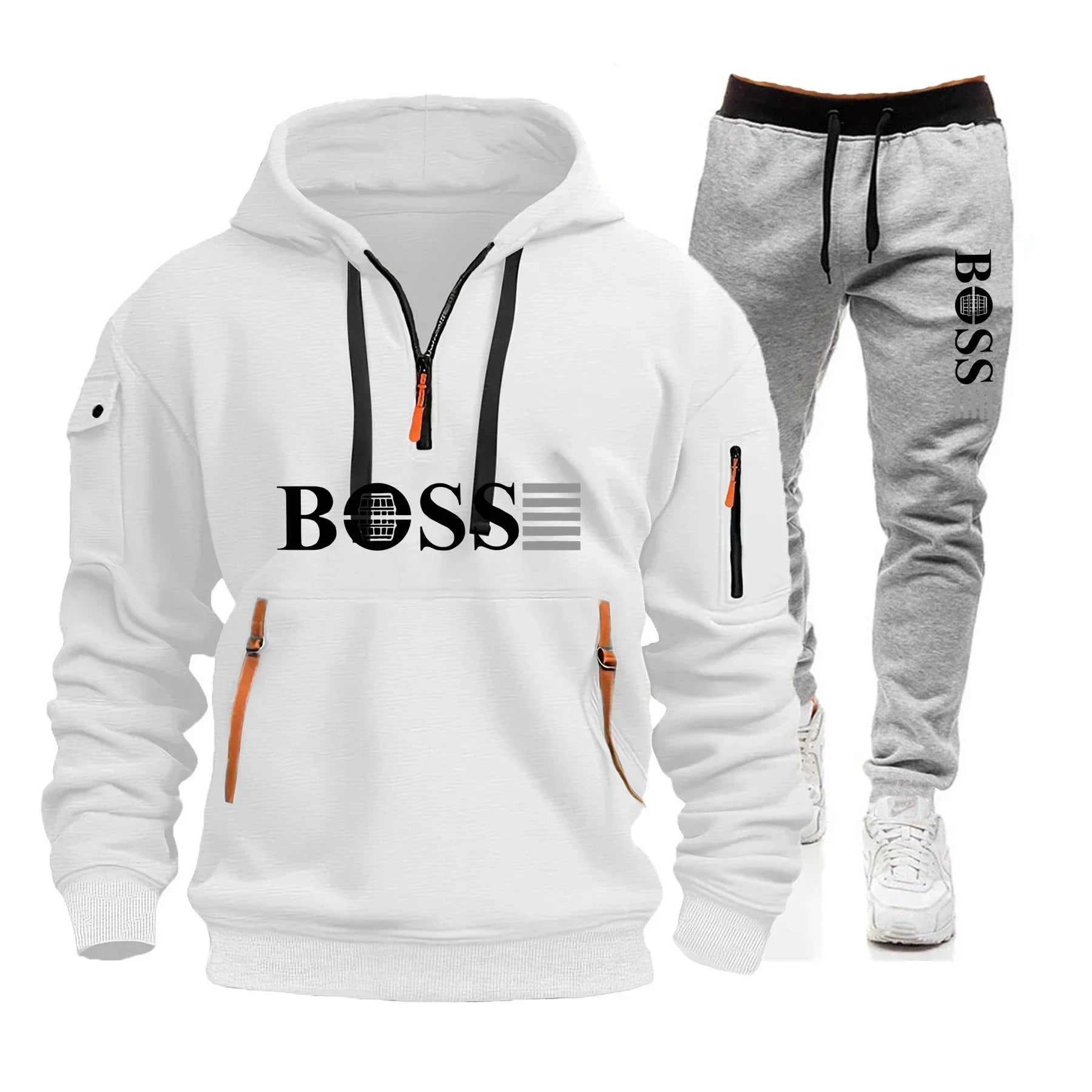 Men's Autumn and Winter Sports Sweatshirts and Sports Pants, Outdoor Jogging Windproof Semi-zipper Comfortable Sports Suits