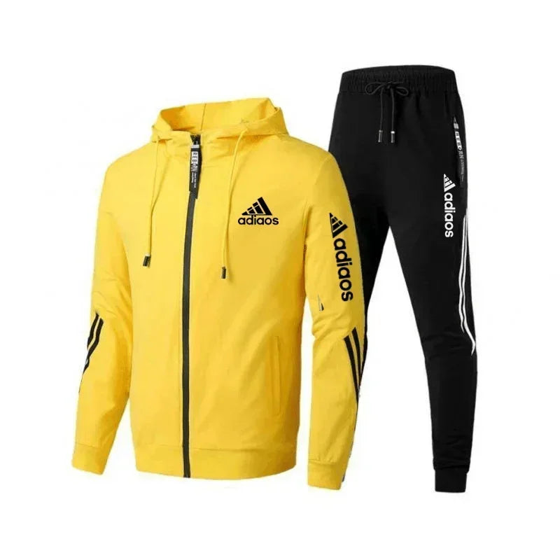 2025 Men's Casual sportswear set, hooded sweatshirt + pants, two zipper jackets, outdoor running, Harajuku style, high quality