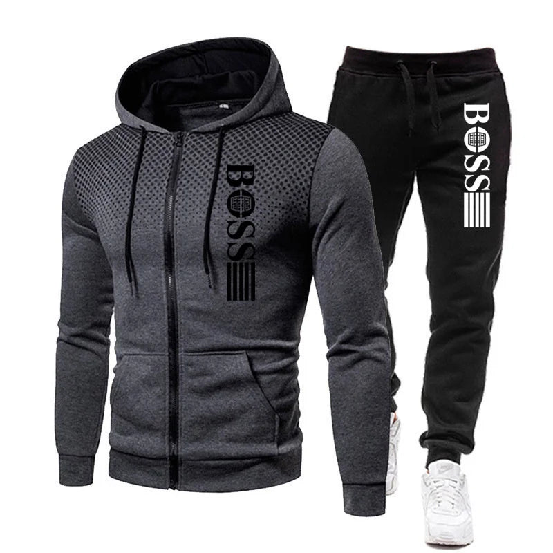 2025 New Men's zippered hoodie + Casual Pants Set for Autumn and Winter fashion Fitness and Warm sportswear Two-piece set