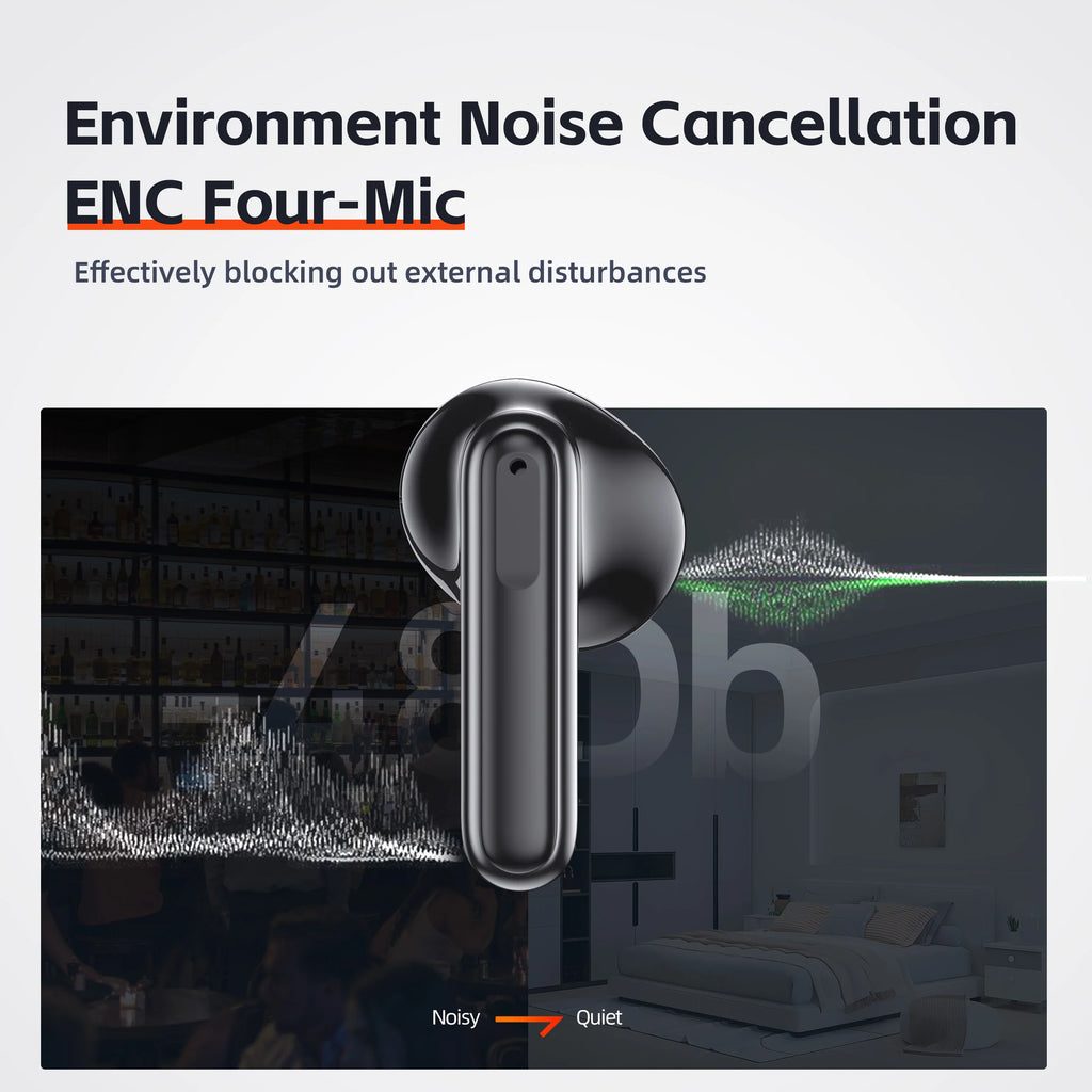 QERE-E40 Wireless Headphones, Bluetooth Earphones, 5.3,TWS HD Microphone, 13mm Driver,60ms Low Latency,4 Mics, ENC Call, New