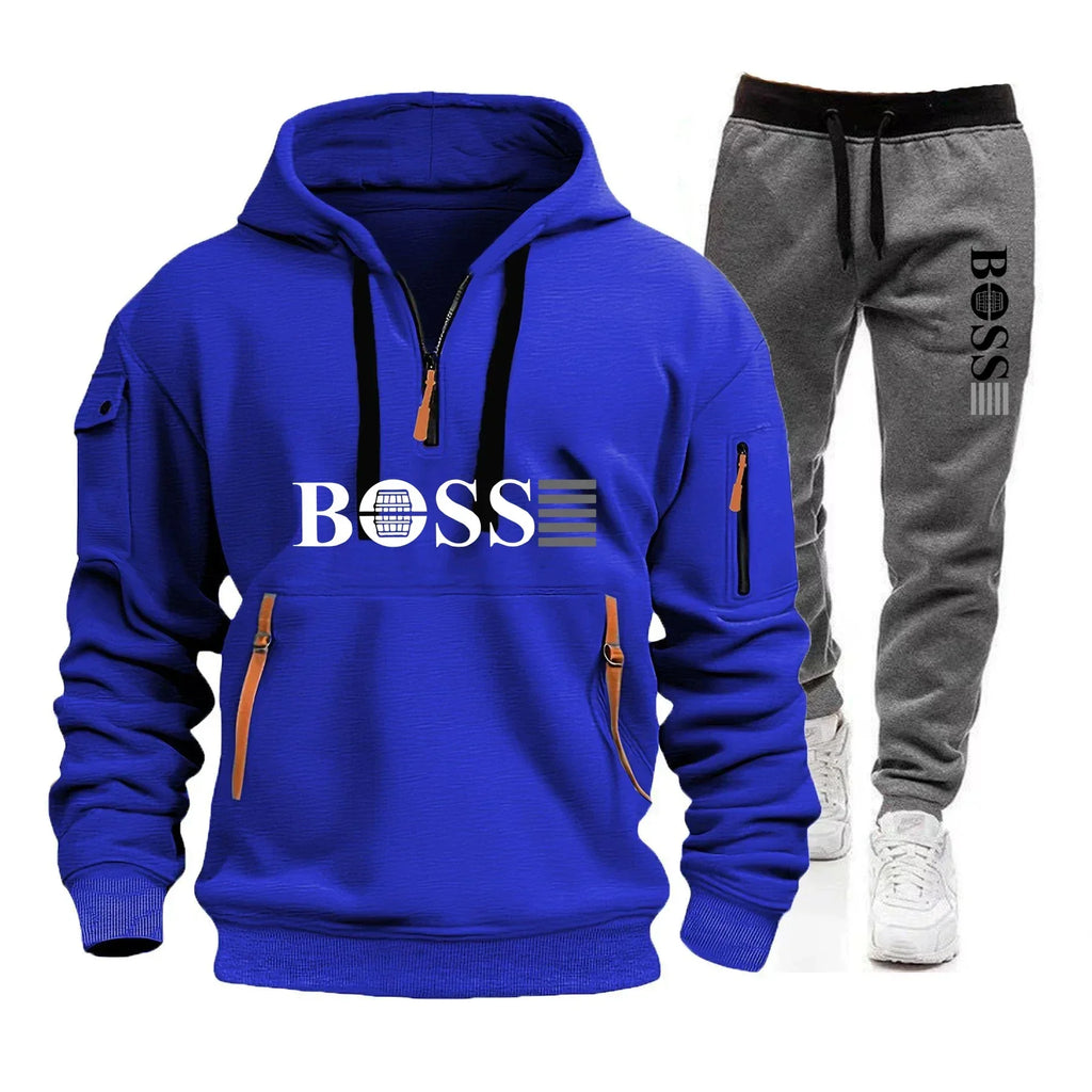 Men's Autumn and Winter Sports Sweatshirts and Sports Pants, Outdoor Jogging Windproof Semi-zipper Comfortable Sports Suits