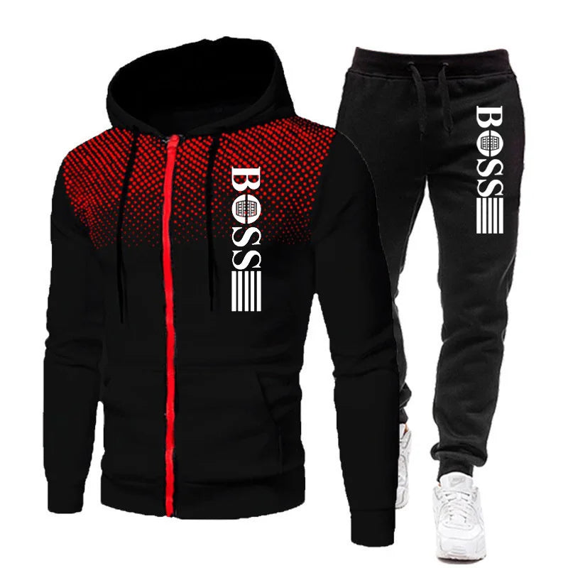 2025 New Men's zippered hoodie + Casual Pants Set for Autumn and Winter fashion Fitness and Warm sportswear Two-piece set