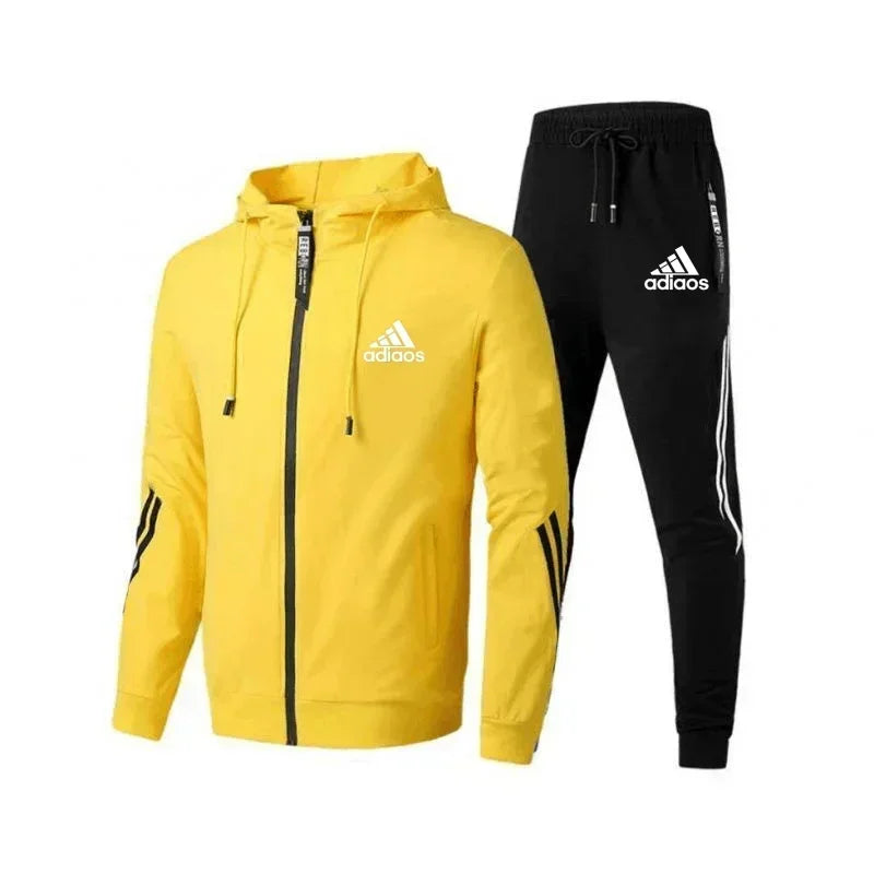2025 Men's Casual sportswear set, hooded sweatshirt + pants, two zipper jackets, outdoor running, Harajuku style, high quality