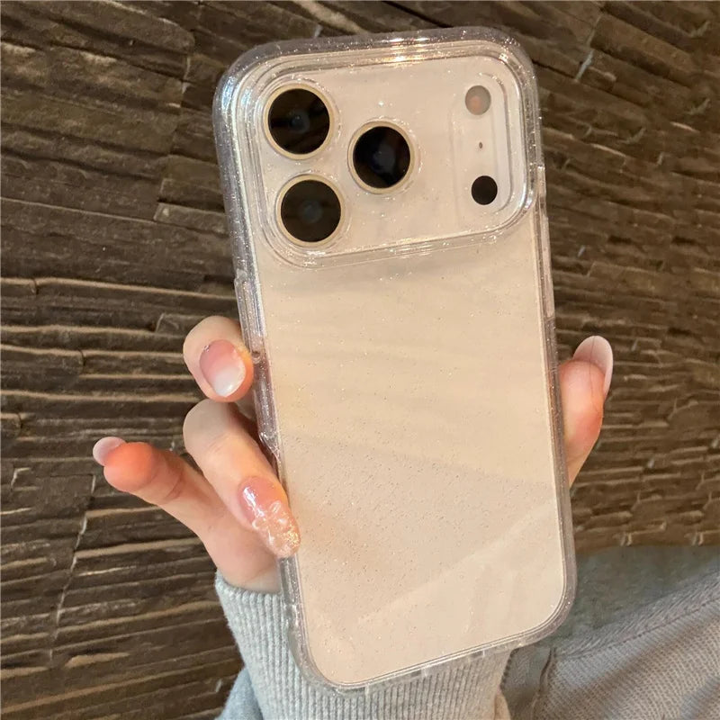 Luxury Bling Glitter Clear Shockproof Armor Case For iPhone 17 17Air 17Pro 17Pro Max Transparent Lens Protection Hard Back Cover
