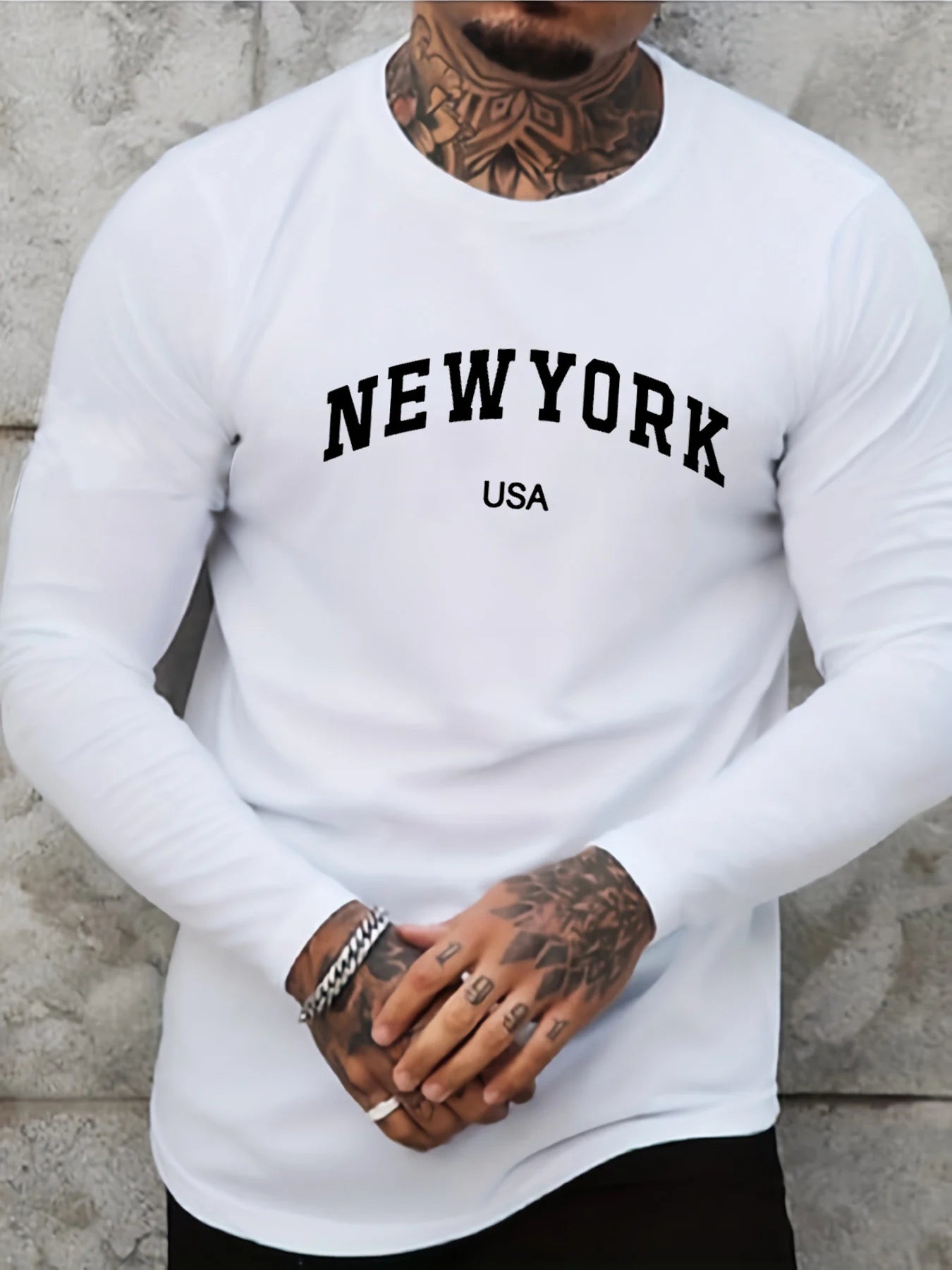 Men's 100% pure cotton loose fit plus size comfortable casual sports Boston letter printed round neck long sleeved T-shirt top