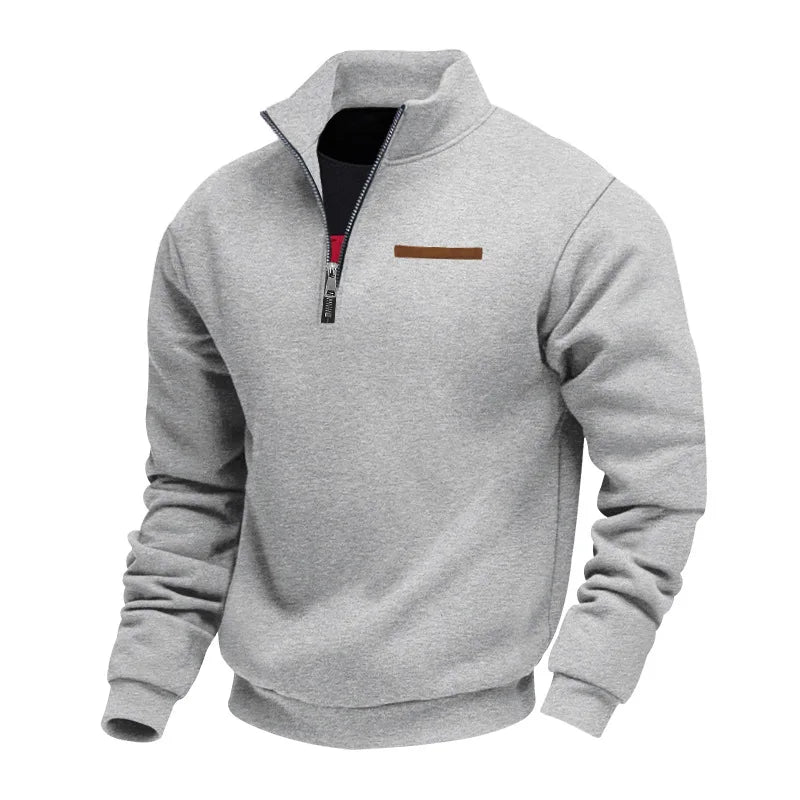 Men's Fleece Long-Sleeved Sweatshirt American Autumn Winter Half-Zip Loose Stand-Up Collar Pullover Comfortable Men's Sweatshirt