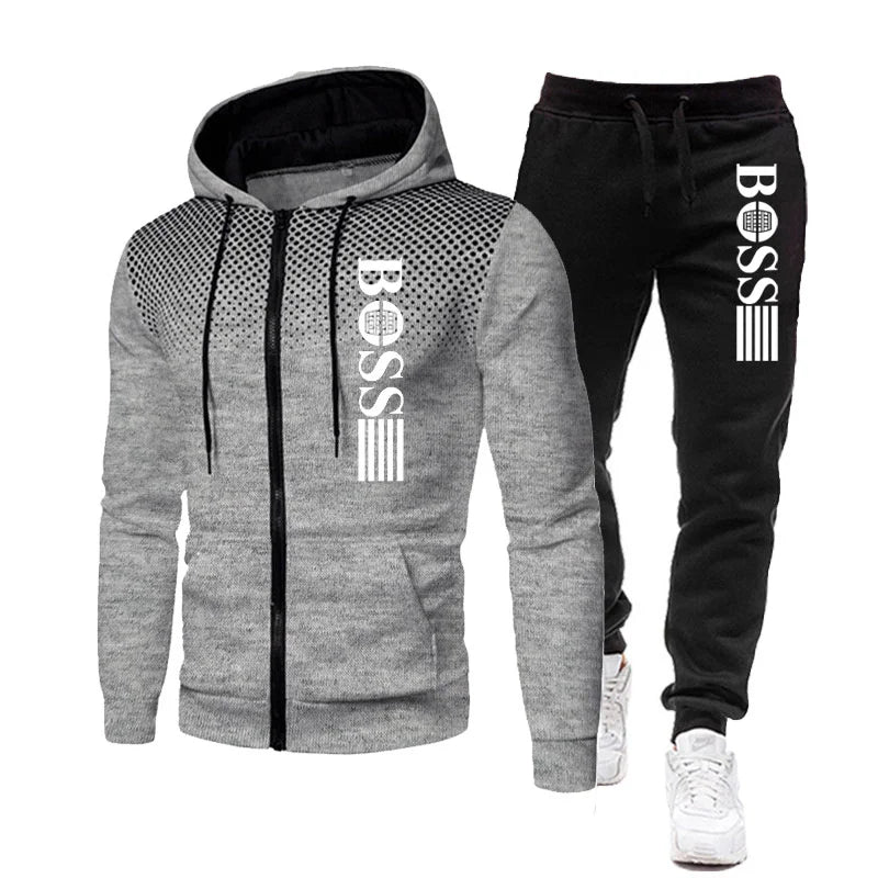 2025 New Men's zippered hoodie + Casual Pants Set for Autumn and Winter fashion Fitness and Warm sportswear Two-piece set
