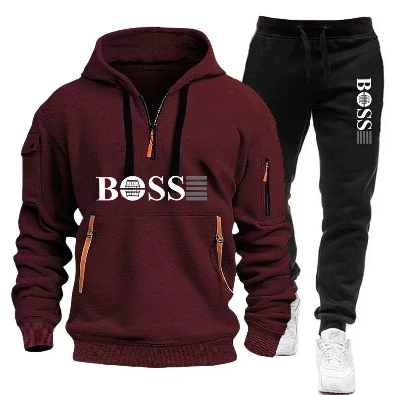 Men's Autumn and Winter Sports Sweatshirts and Sports Pants, Outdoor Jogging Windproof Semi-zipper Comfortable Sports Suits