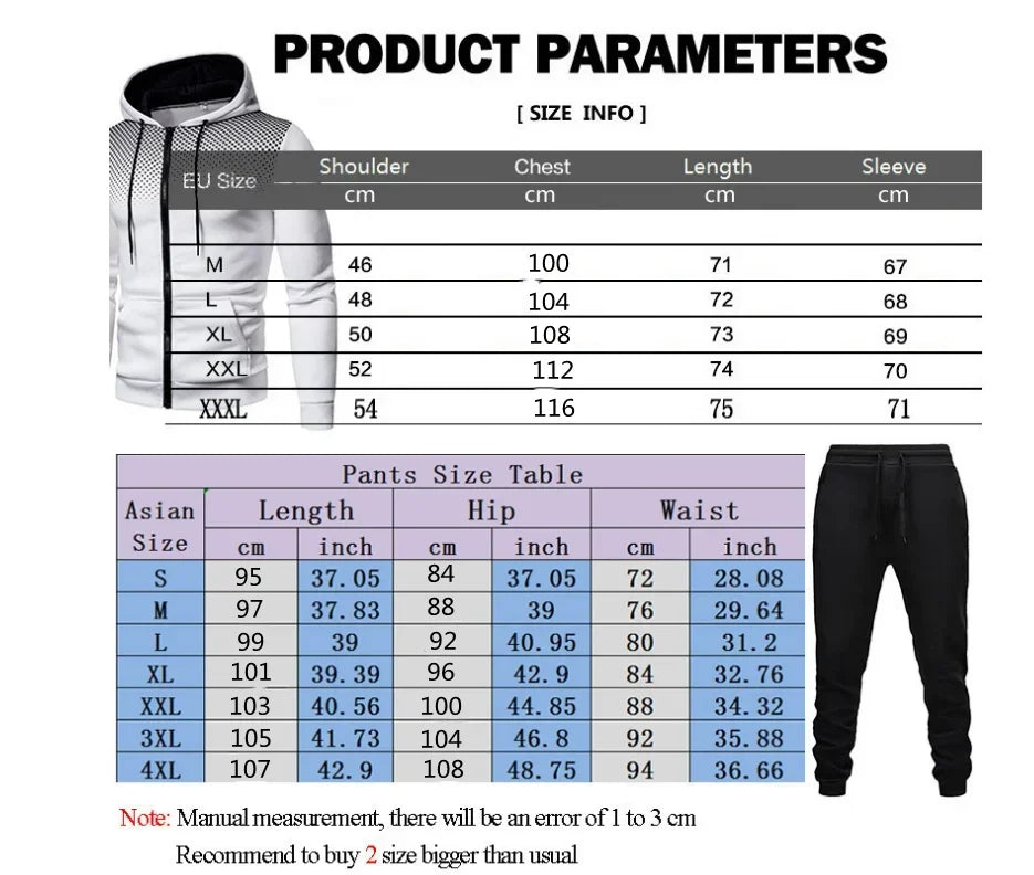 Men's casual jogging fitness fashion sportswear set for autumn and winter: Two-piece zipper sweatshirt + sweatpants