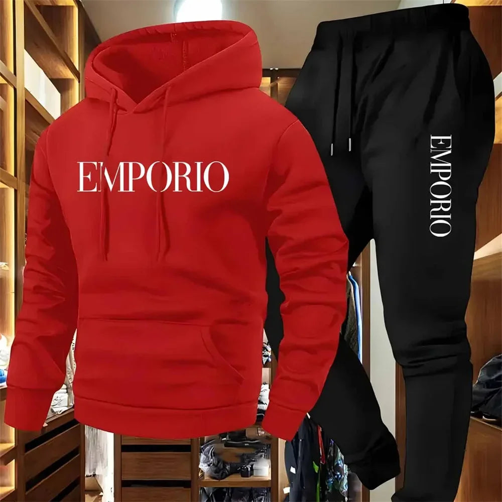 Men's Solid Color Tracksuit Set, Winter Warm Hooded Sweatshirt & Joggers, Casual Streetwear Outfit, Gym Workout Athletic Clothin