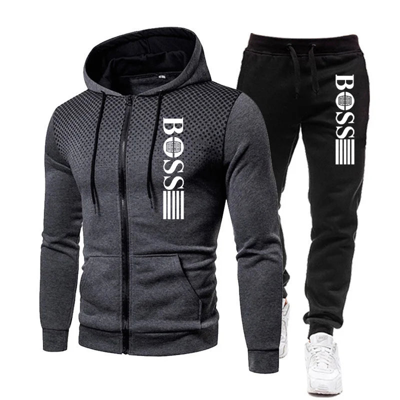2025 New Men's zippered hoodie + Casual Pants Set for Autumn and Winter fashion Fitness and Warm sportswear Two-piece set
