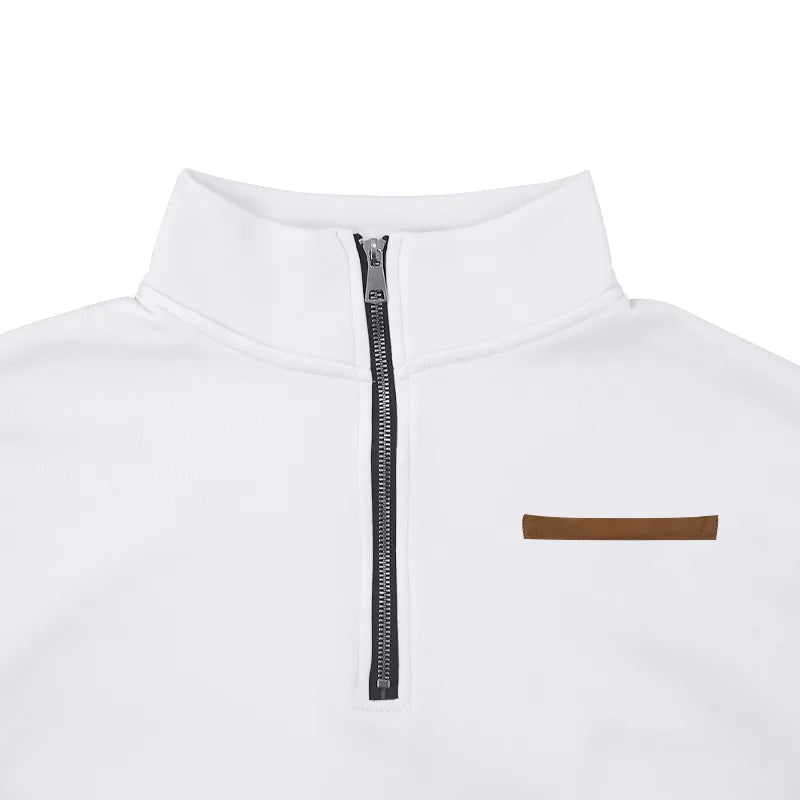 Men's Fleece Long-Sleeved Sweatshirt American Autumn Winter Half-Zip Loose Stand-Up Collar Pullover Comfortable Men's Sweatshirt