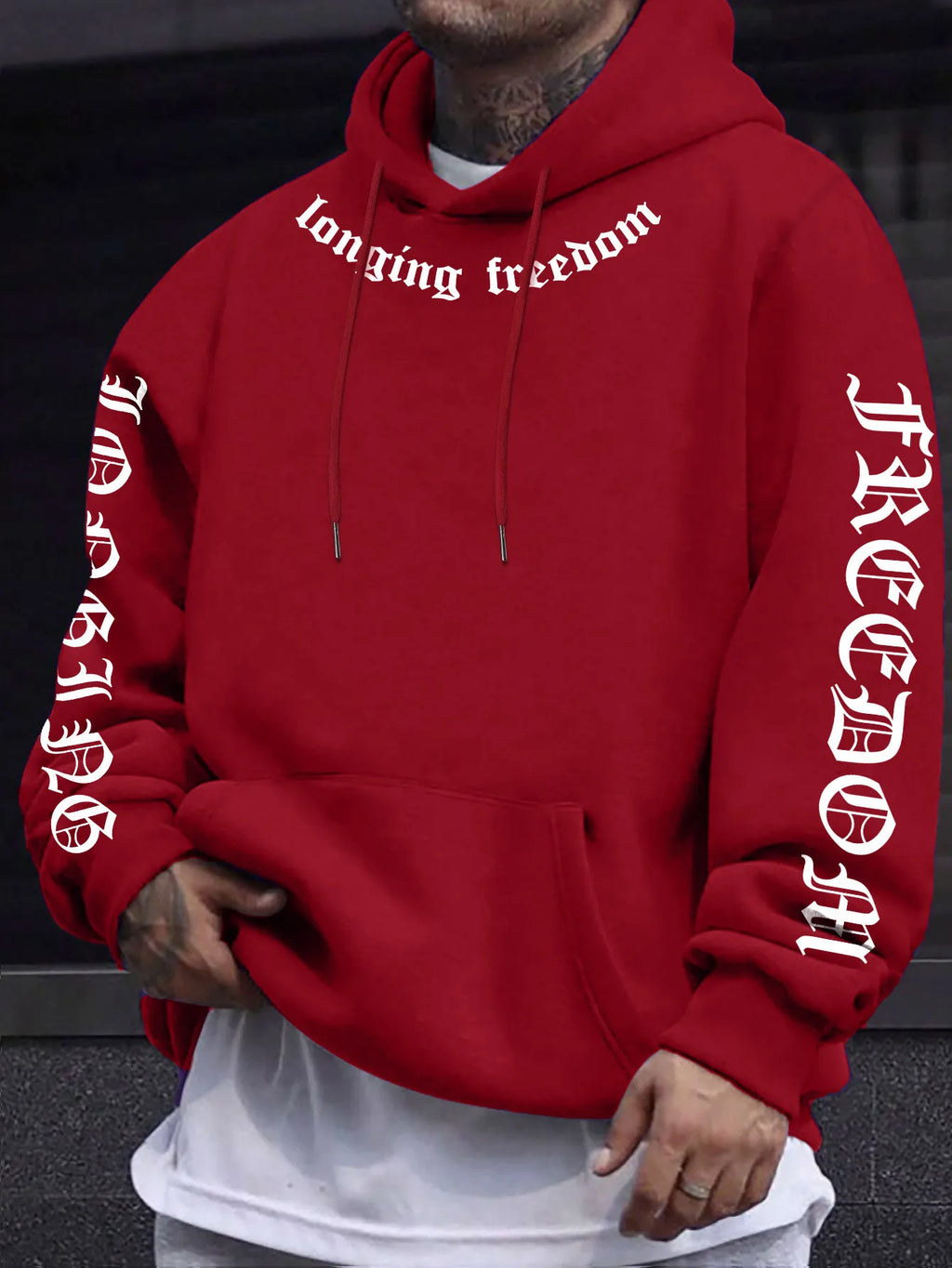 Men's casual Longing for Freedom pattern hooded sweatshirt Sweater machine washable Spring and autumn streetwear Hooded pullover