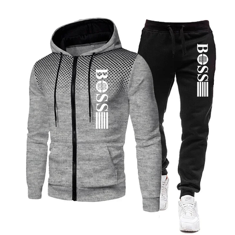 2025 New Men's zippered hoodie + Casual Pants Set for Autumn and Winter fashion Fitness and Warm sportswear Two-piece set