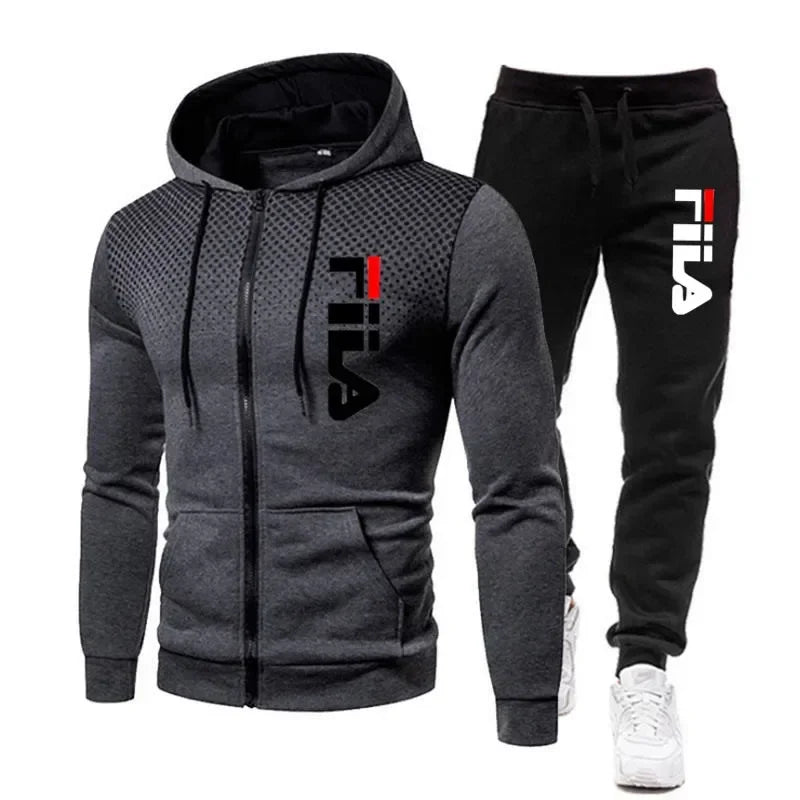 Men's casual jogging fitness fashion sportswear set for autumn and winter: Two-piece zipper sweatshirt + sweatpants