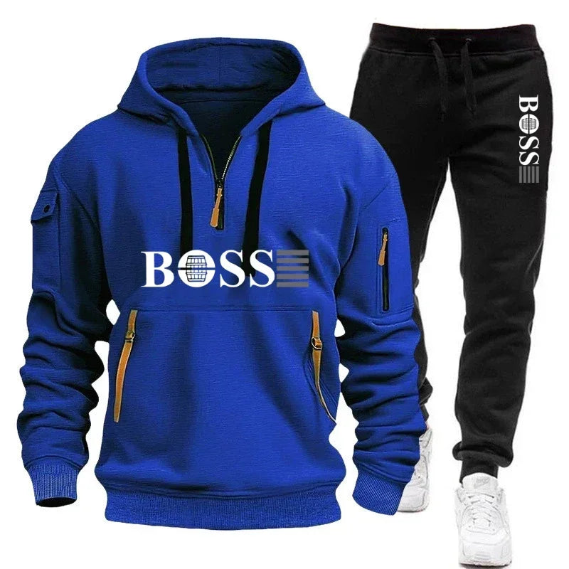 Men's Autumn and Winter Sports Sweatshirts and Sports Pants, Outdoor Jogging Windproof Semi-zipper Comfortable Sports Suits