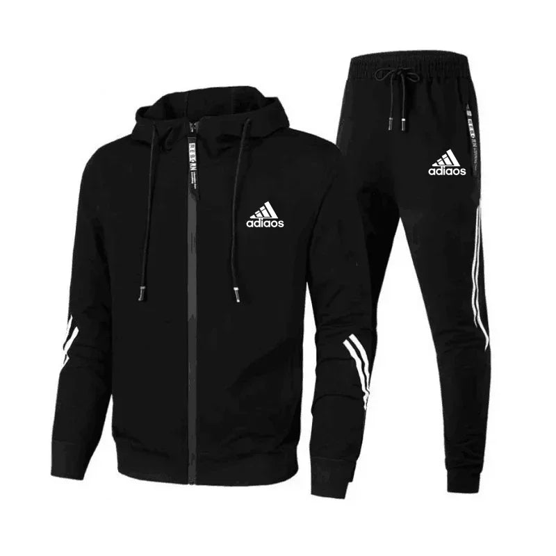 2025 Men's Casual sportswear set, hooded sweatshirt + pants, two zipper jackets, outdoor running, Harajuku style, high quality