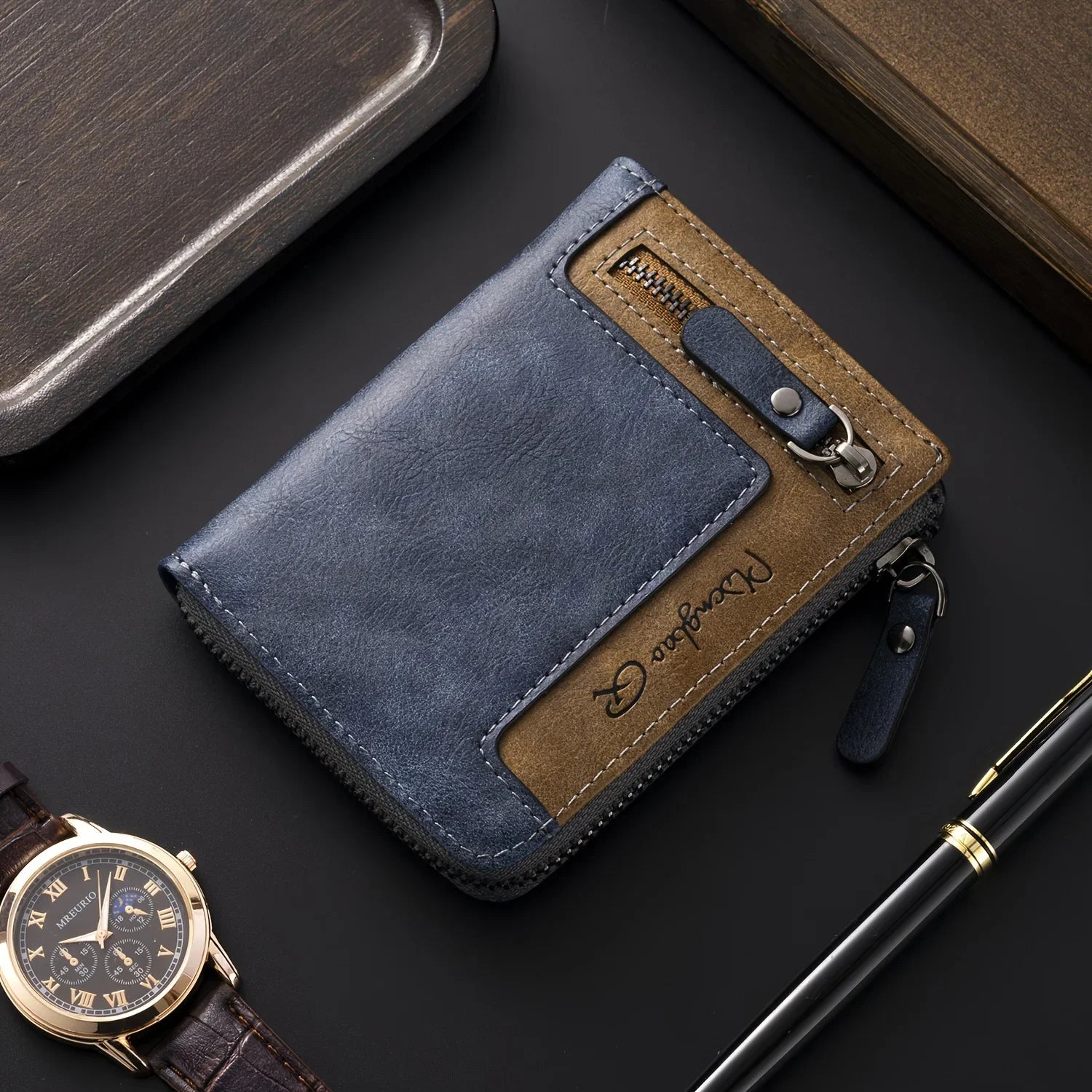 Personalized Men's Wallet for Husband, Custom Name Frosted PU Blocking Multi Card Slot Purse, Romantic Anniversary Gift for Him