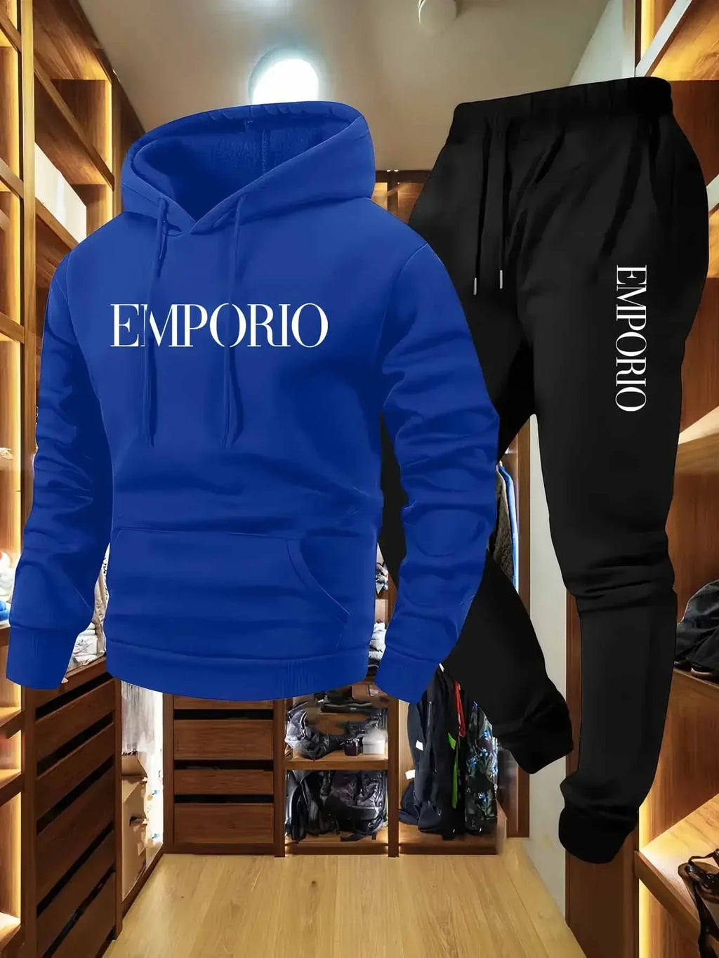 Men's Solid Color Tracksuit Set, Winter Warm Hooded Sweatshirt & Joggers, Casual Streetwear Outfit, Gym Workout Athletic Clothin