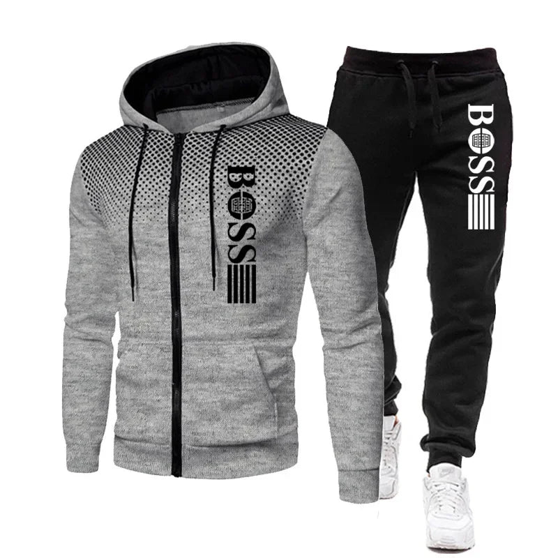 2025 New Men's zippered hoodie + Casual Pants Set for Autumn and Winter fashion Fitness and Warm sportswear Two-piece set