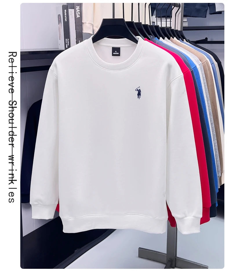Designer Brand Men's Round Neck Sweatshirt Autumn New Fashion Thickened Warm Luxury Pony Embroidery Loose Casual Paul Pullover