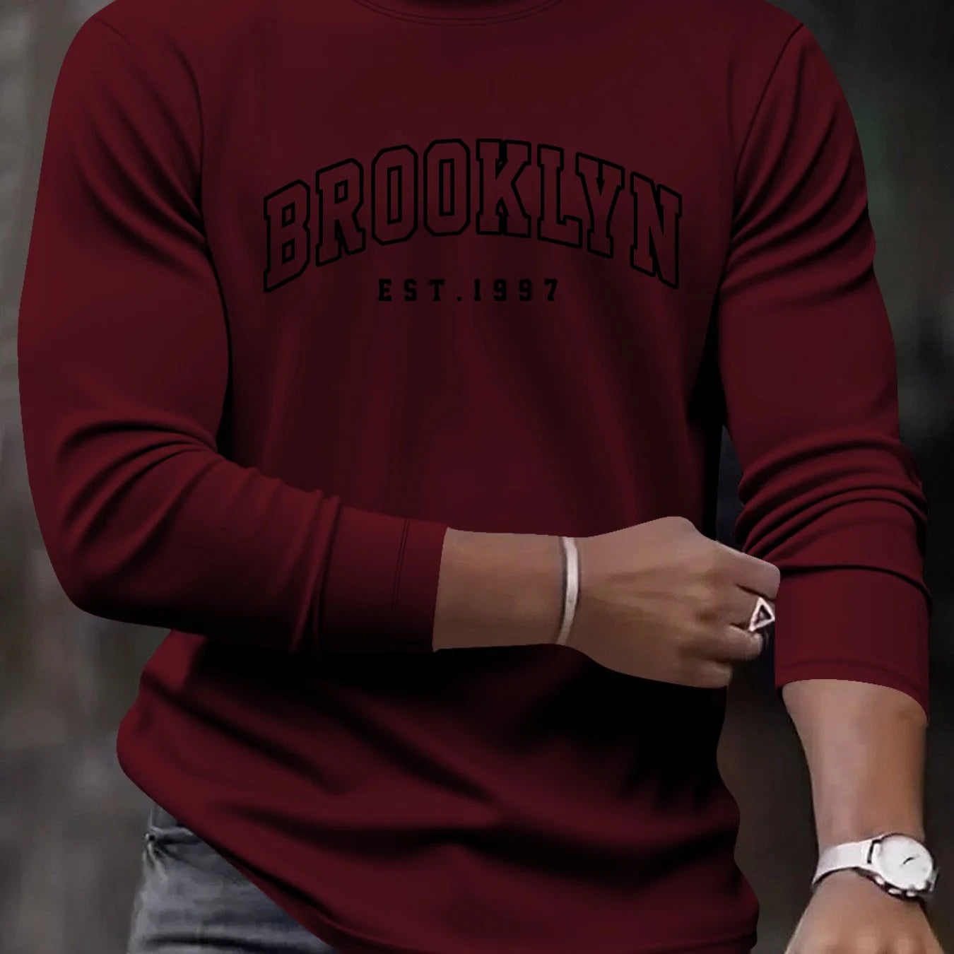 Men's 100% pure cotton loose fit plus size comfortable casual sports Boston letter printed round neck long sleeved T-shirt top