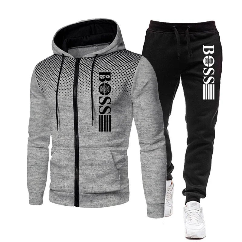 2025 New Men's zippered hoodie + Casual Pants Set for Autumn and Winter fashion Fitness and Warm sportswear Two-piece set