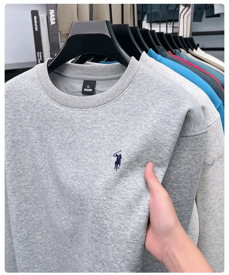 Designer Brand Men's Round Neck Sweatshirt Autumn New Fashion Thickened Warm Luxury Pony Embroidery Loose Casual Paul Pullover