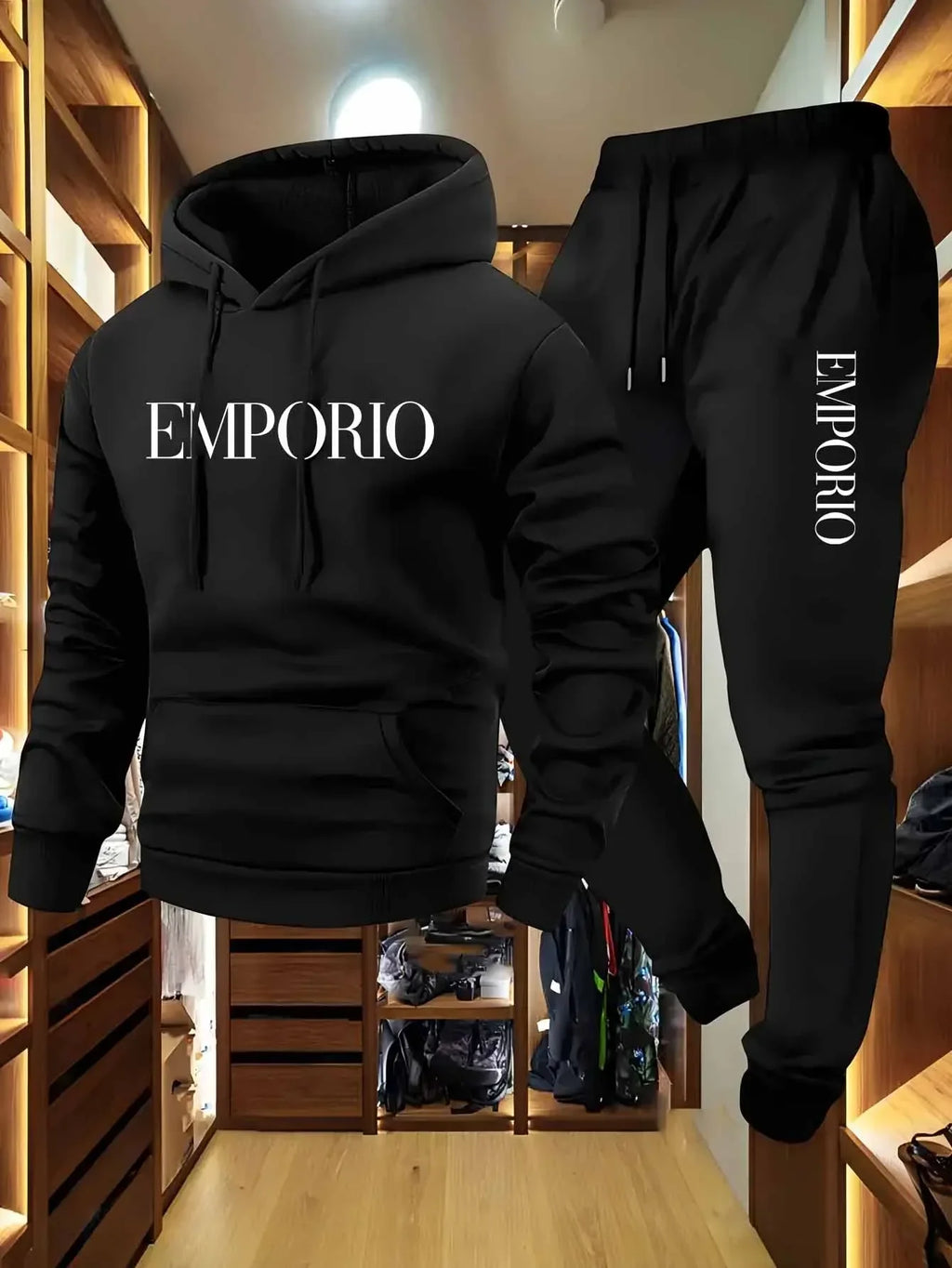 Men's Solid Color Tracksuit Set, Winter Warm Hooded Sweatshirt & Joggers, Casual Streetwear Outfit, Gym Workout Athletic Clothin