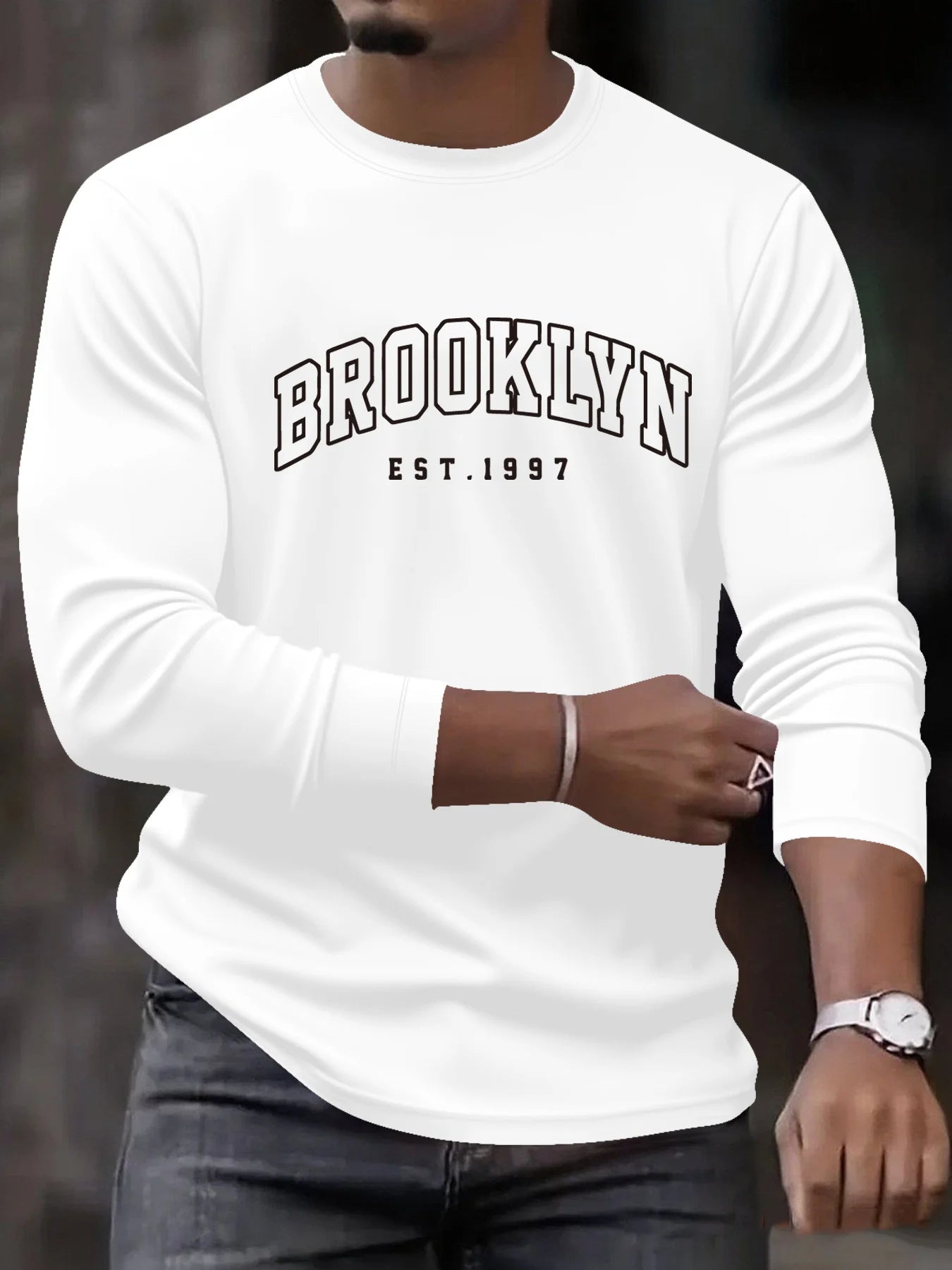 Men's 100% pure cotton loose fit plus size comfortable casual sports Boston letter printed round neck long sleeved T-shirt top