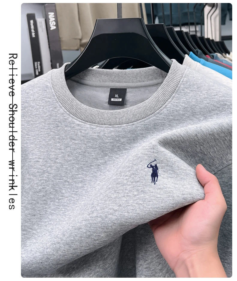 Designer Brand Men's Round Neck Sweatshirt Autumn New Fashion Thickened Warm Luxury Pony Embroidery Loose Casual Paul Pullover