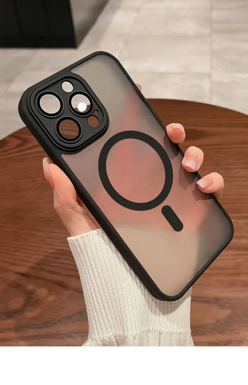 Magnetic Luxury Matte Translucent Armor Shockproof Case For iPhone 13 12 11 15 Pro Max 14 Plus For Magsafe Wireless Charge Cover