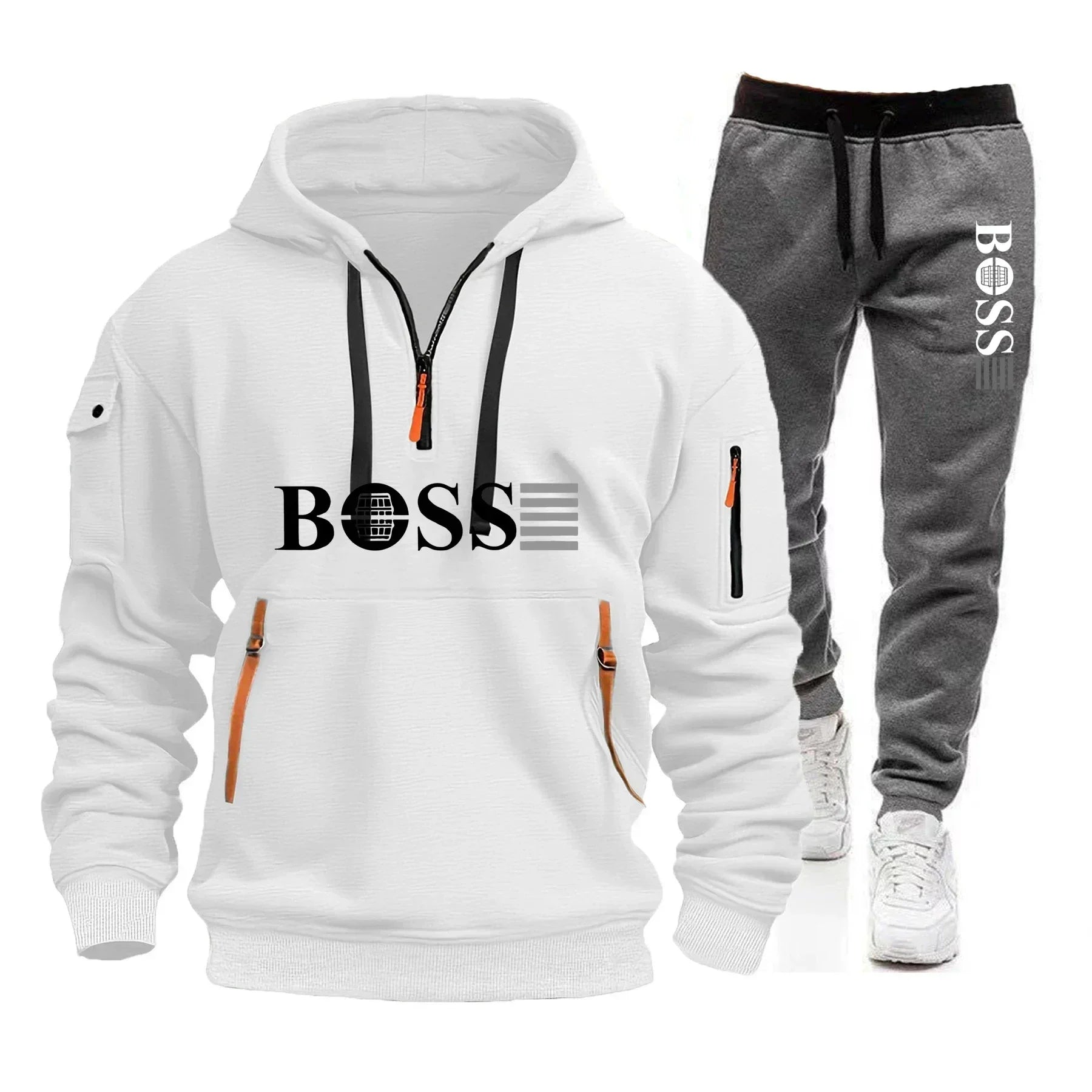 Men's Autumn and Winter Sports Sweatshirts and Sports Pants, Outdoor Jogging Windproof Semi-zipper Comfortable Sports Suits